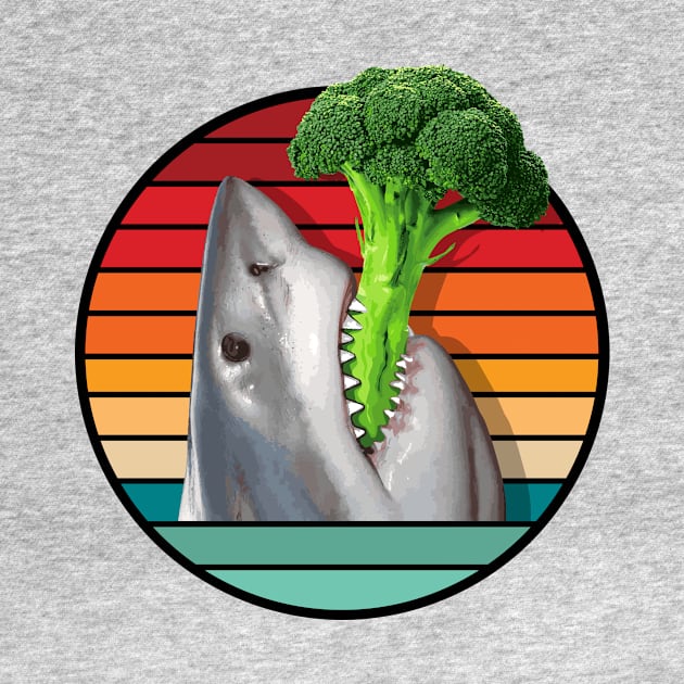 Shark Eating Broccoli in Retro Sunset by eBrushDesign